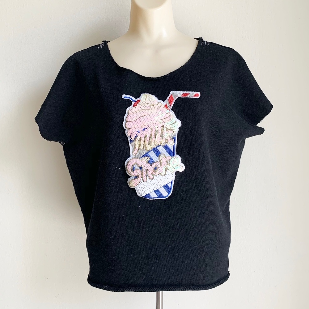 Seven Heaven Sequined Milkshake Black T-Shirt Top